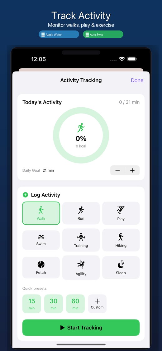 Activity tracking screen